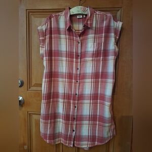 Off Red Plaid Button-Up Dress By True Craft XL
